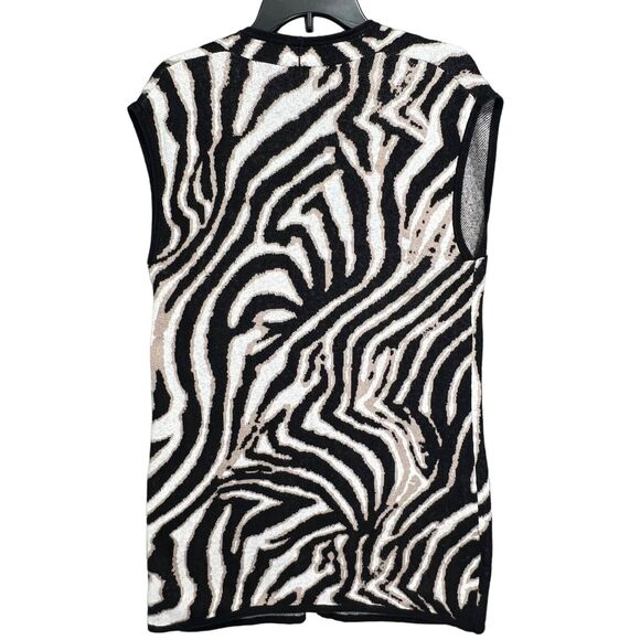Chicos Maggie Duster Womens Small Black Tan Zebra Open Sweater Vest Lightweight - Picture 4 of 16